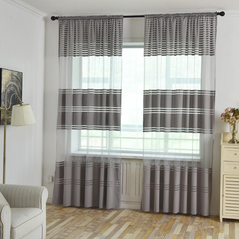 

Curtain & Drapes Patchwork Tulle Curtains For Living Room Decoration Bedroom Voile Drape Kitchen Finished Window Treatment, Black