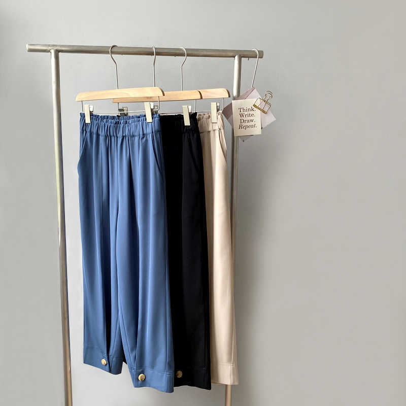 

HXJJP Summer Korean chiffon women's wear pure color casual high-waisted pants straight loose woman 210607, Apricot