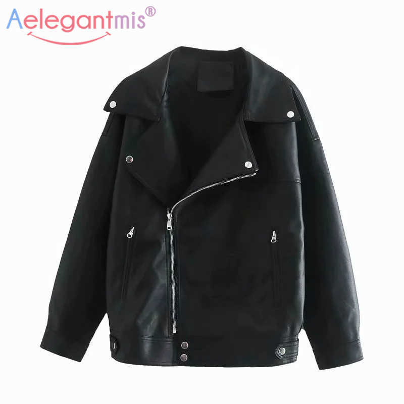 

Aelegantmis Oversized Coat Women Faux Leather Jacket Spring Loose Biker Motor Jackets Female Punk High Street Outwear 210607, Black