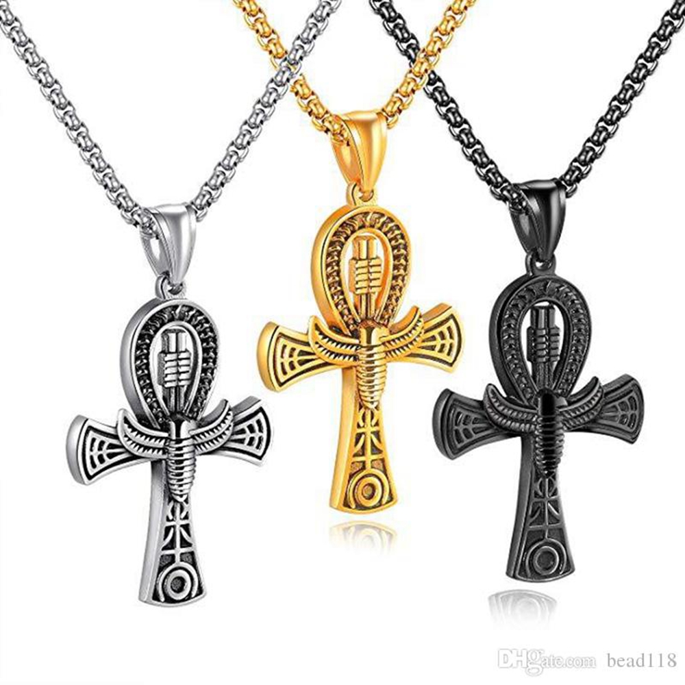 

9Pcs/lots Egyptian Life Cross Charms Pendant Necklaces DIY Jewelry 23.6 inches Chains Christmas gift 3color select T-40