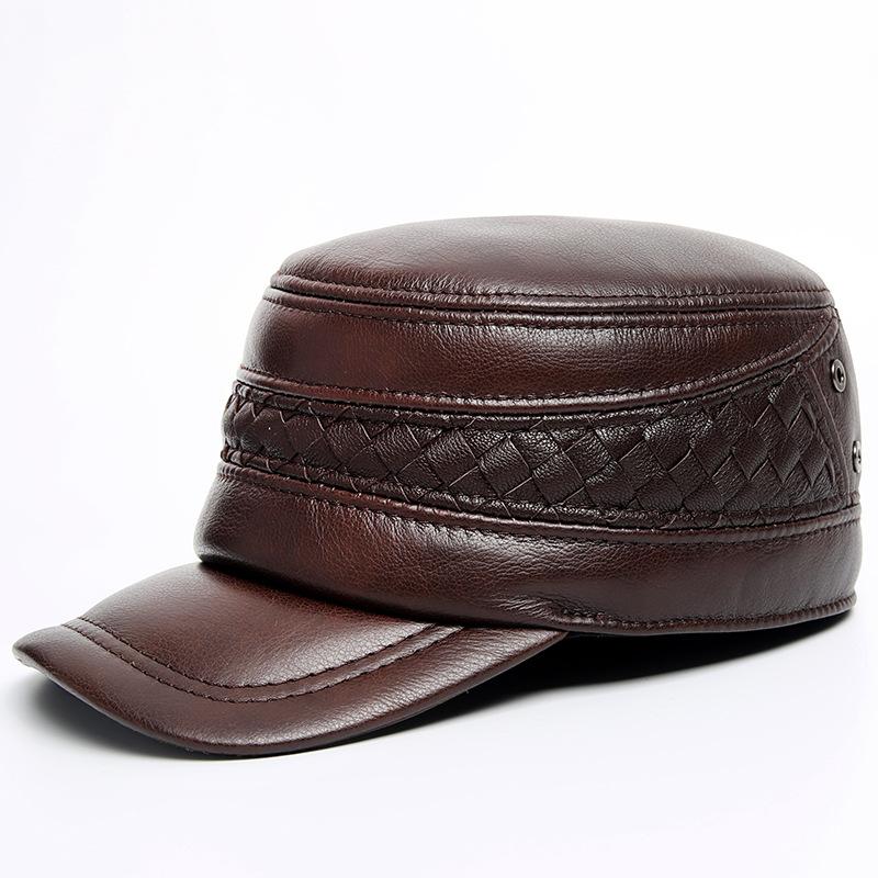 

Berets H3511 Men Leather Visor Hat Autumn Winter Warm Ear Protection Cowhide Cap Male Flat Top High Quality Fashion Casual Thermal Hats, Blue;gray