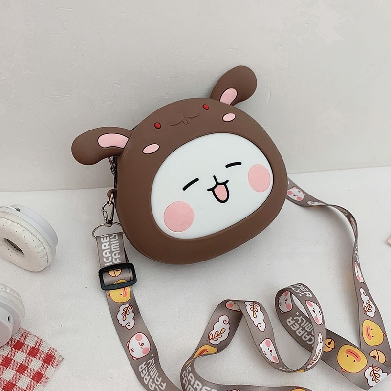 

New children's silicone Korean cute cartoon modeling Single Shoulder Messenger Bag Girl's zero wallet parent-child bag, Dark brown