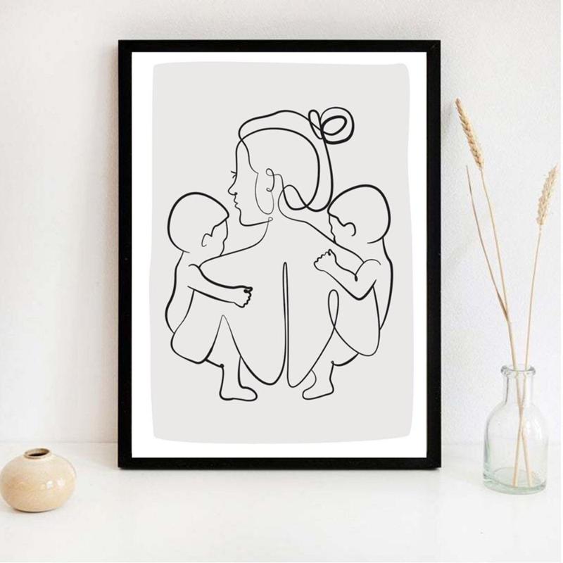 

Family Portrait Mom Two Baby Art Line Drawing Posters Abstract Minimalist Wall Canvas Print Painting Nursery Decorative Pictures Paintings