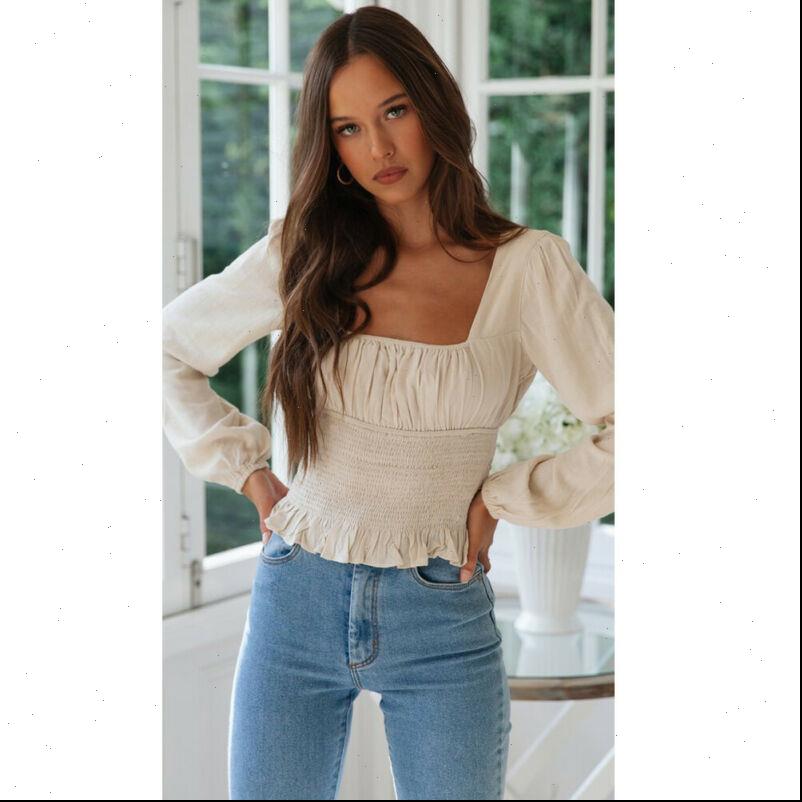 

womens fashion summer beach women slim long sleeve t shirt formal pleated waist hem ruffles square collar, White