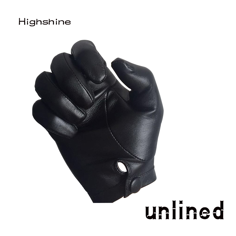 

Highshine Unlined Wrist Button One Whole Piece of Sheep Leather Touch Screen Winter Gloves for Men Black and browng