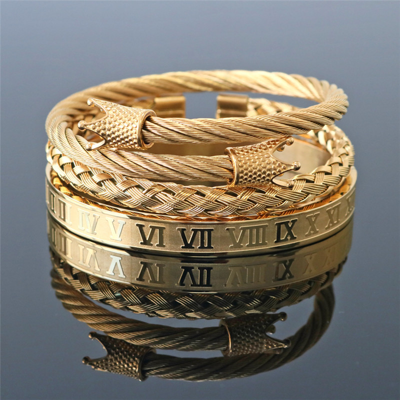 

2021 Stainless steel Hexagon Digital Bracelet Braided Bracelet Men's Gold Titanium Steel Bracelet
