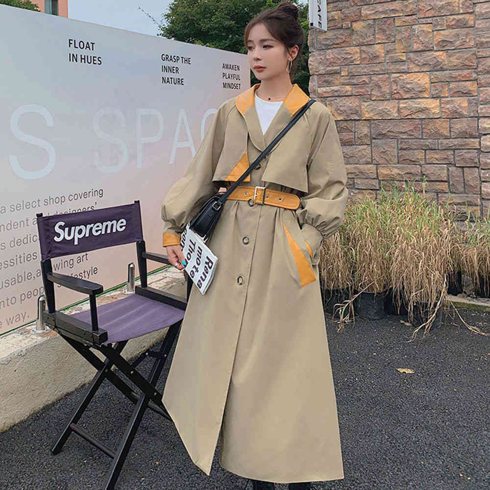 

Women' Trench Coats Casual chic female trend double lapel breasted hit lasso-up fashion lasso long sleeve jacket Autumn YULX, 1# shoe box