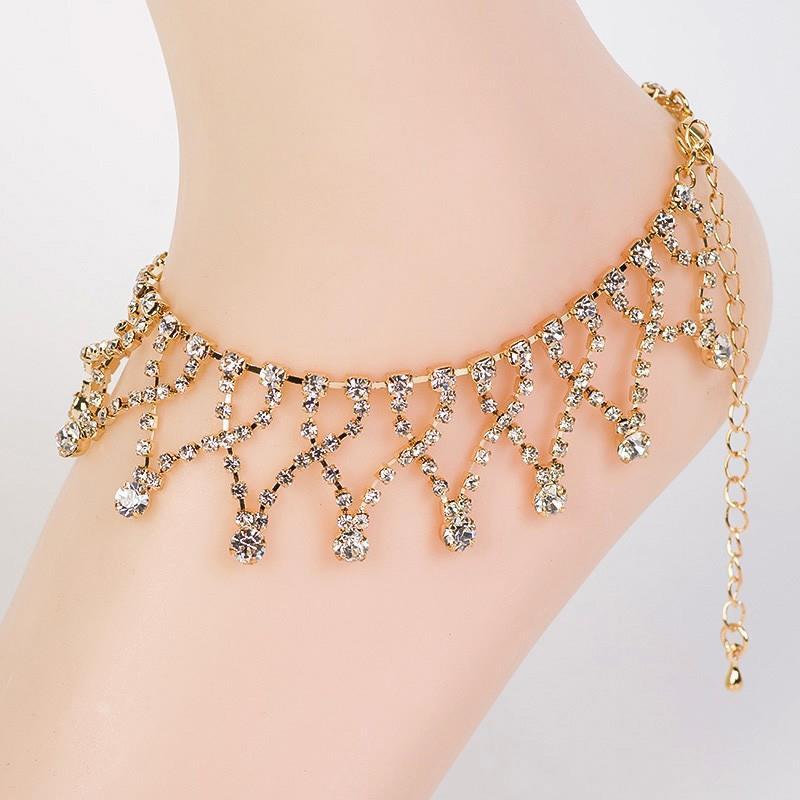 

Anklets Dance Retro Carved Full Rhinestone Anklet Accessories For Women Ankle Bracelet Gold, Red;blue