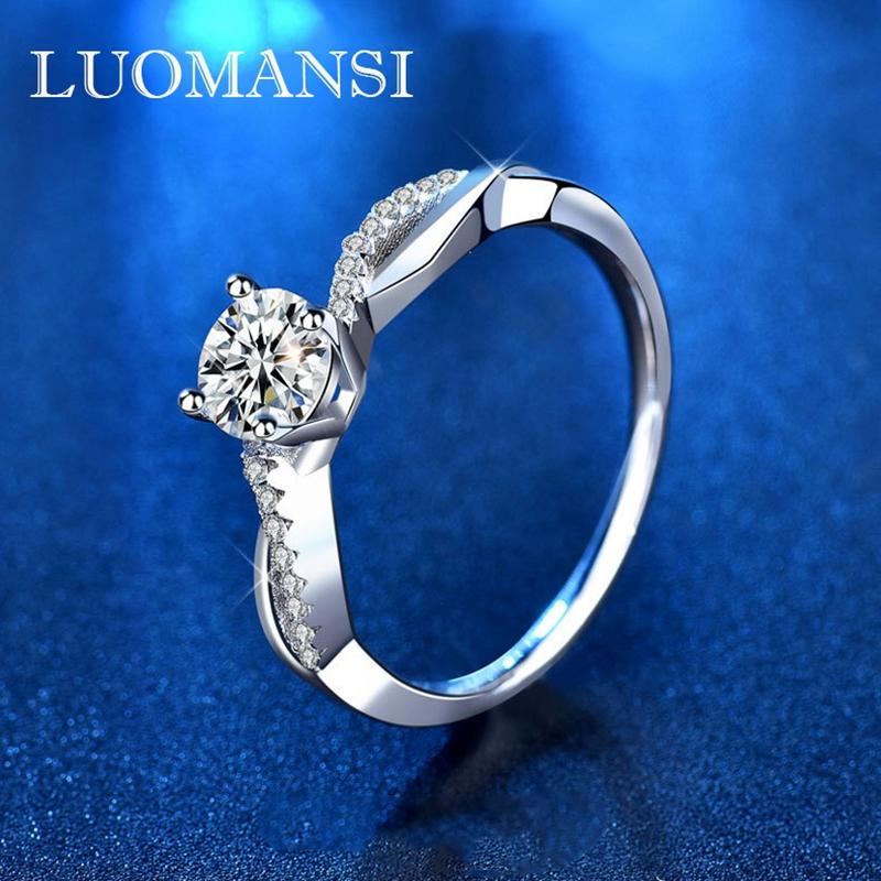 

Cluster Rings Luomansi Real 1ct Moissanite Ring S925 Sterling Silver Classic Four-Claw Woman Wedding Jewelry