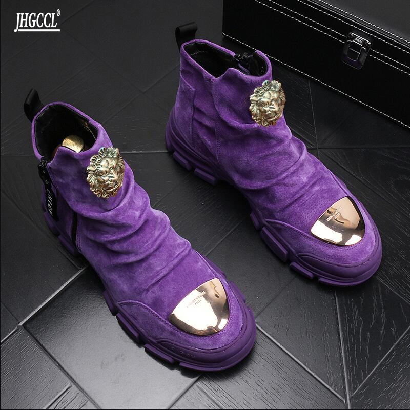 

Brand men's autumn and winter new Martin boots purple fashion trend casual boot for youth bootse comfortable Ankle Roman Cowboy A4, Black1