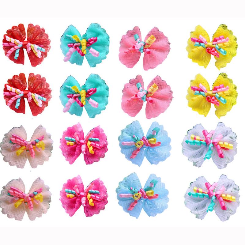 

Dog Apparel 100PCS Bows Volumes Ribbon Pet Hair Lace Bowknot Rubber Bands Cute Accessories Porcelain Gift For Dogs, Mix colour