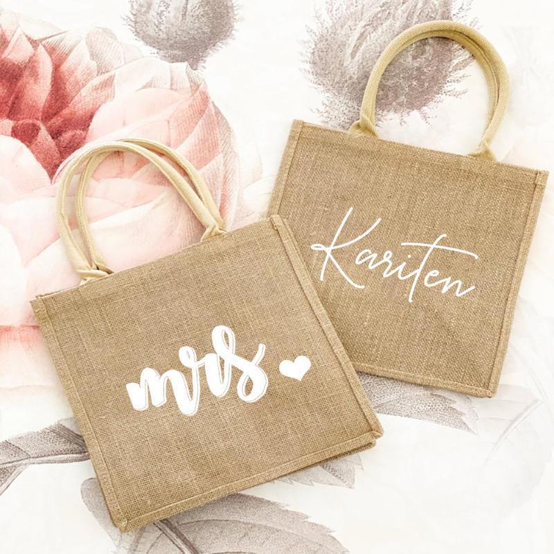 

Gift Wrap Customized Printed Jute Shopping Bags Wedding Bridesmaid Personalized Burlap Tote Bag Portable Vegetable Storage Handbag