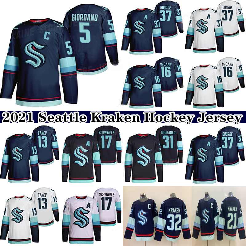 

Custom Seattle Kraken 2021 Inaugural Season Jersey Yanni Gourde Mark Giordano Chris Driedger Colin Blackwell Tanev Eberle Jared McCann Schwartz Mens Womens Kids