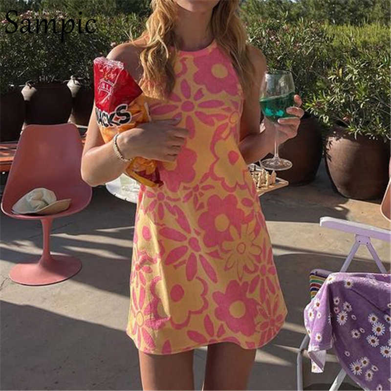 

Sampic Y2K Pink Floral Knit Sweat Summer Cotton Mini Wrap Dresses For Women 2021 Sexy Club Tank Bodycon O Neck Sleeveless Dress Y0603