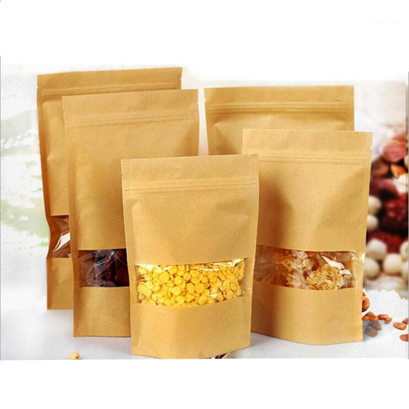 

Gift Wrap 10 Pcs Kraft Paper Windowing Zifeng Dai Bags Dried Fruit Nuts Packaging Pouches Zipper Sealing