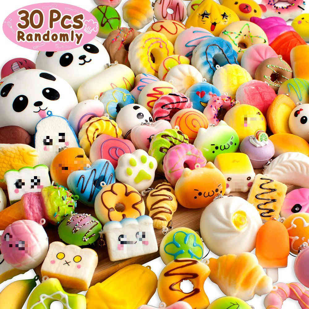 

30pcs Kawaii Squishy Food Slow Rising Bread Cake Donut Cute Animal Toys for Children Kids Stress Relief Toys 4-10cm Random Style Q0423
