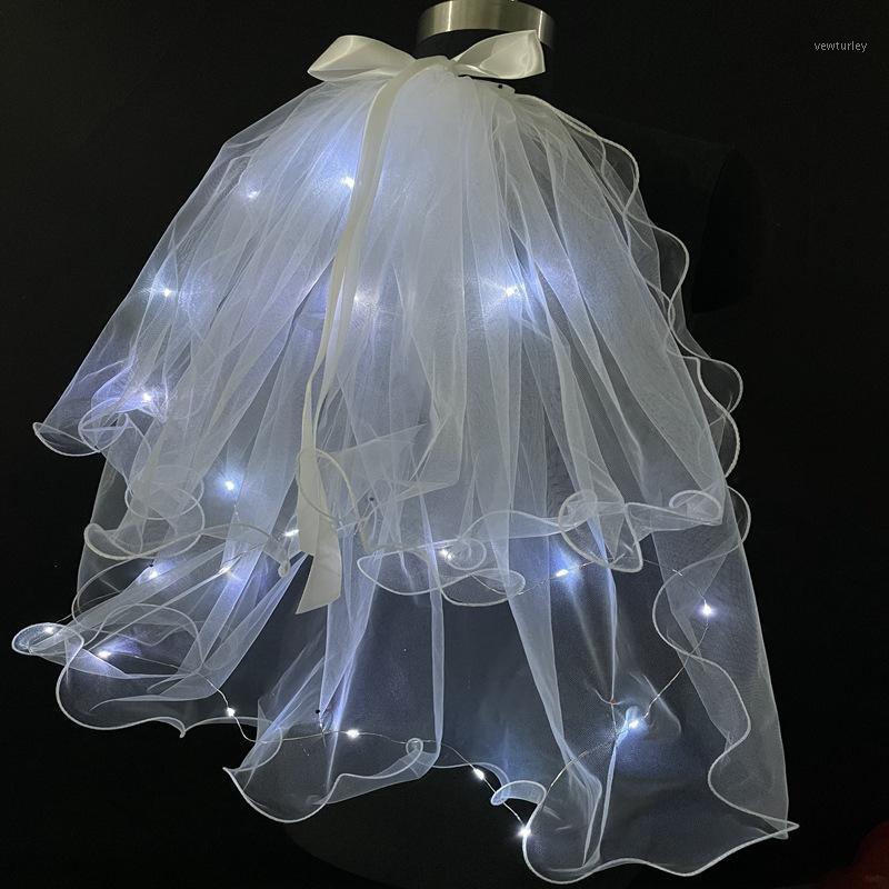 

Party Decoration Princess Girls Children's Veil LED Glowing Flash Double Bow Flashing Light Headdress Wedding Birthday Gift 60cm