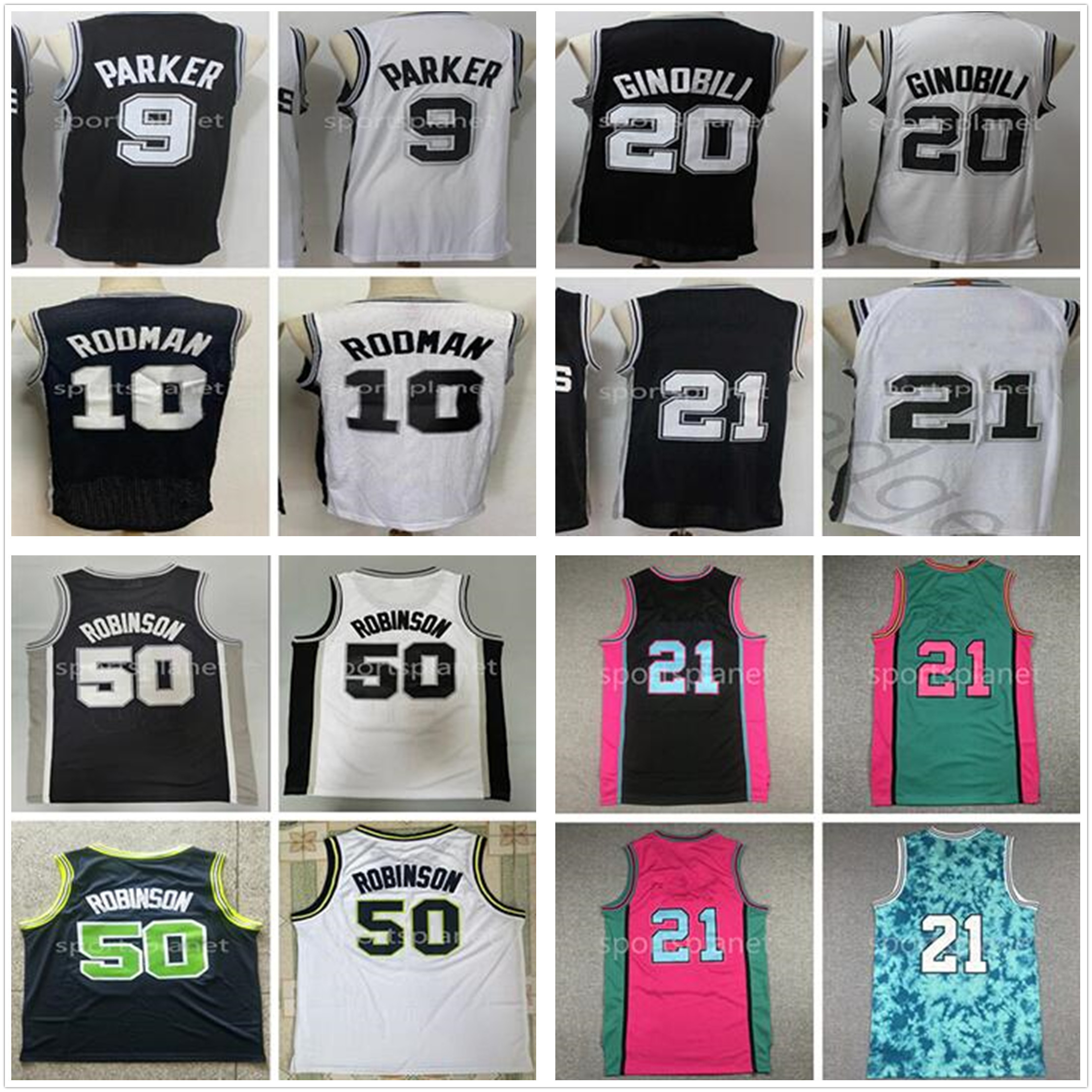 

San's Antonio's Spurs's Basketball Tim 21 Duncan Mens's Nba's Jerseys David Mens Retro 50 Robinson Dennis 10 Rodman Tony 9 Parker Manu 20 Ginobili, As picture