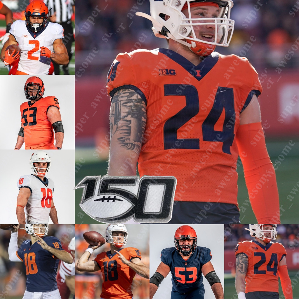 

Illinois Football Jersey Brandon Peters Isaiah Williams Chase Brown Doug Kramer Brian Hightower Daniel Barker Owen Carney Jr Vederian Lowe Shawn Miller Laughery, Orange-150th
