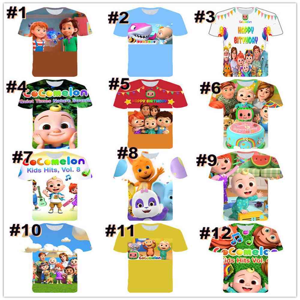 

24 Colors Kids Summer T-shirt Children's Tiktok Tik Tok Cartoon Short Sleeve T-shirts Cocomellon Boy JJ Family Dog Panda Shark Print Sport Tee Tops Clothing G52QJL5, At-49395