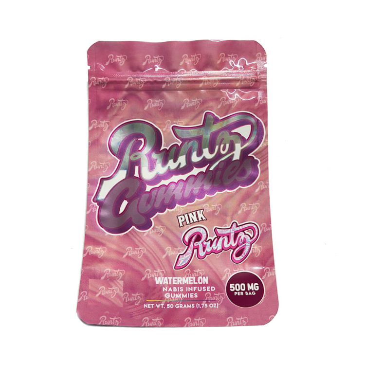 

Runtz gummies mylar bags 500mg pink watermelon flavors candy bag childproof edibles zipper packaging retail storage package for dry herb tobacco flower