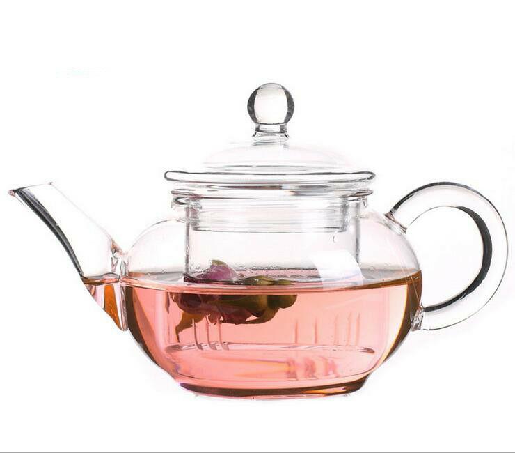 

250ml Heat Resistant Handmade Clear Glass Herbal Tea Pot With Infuser + Lid