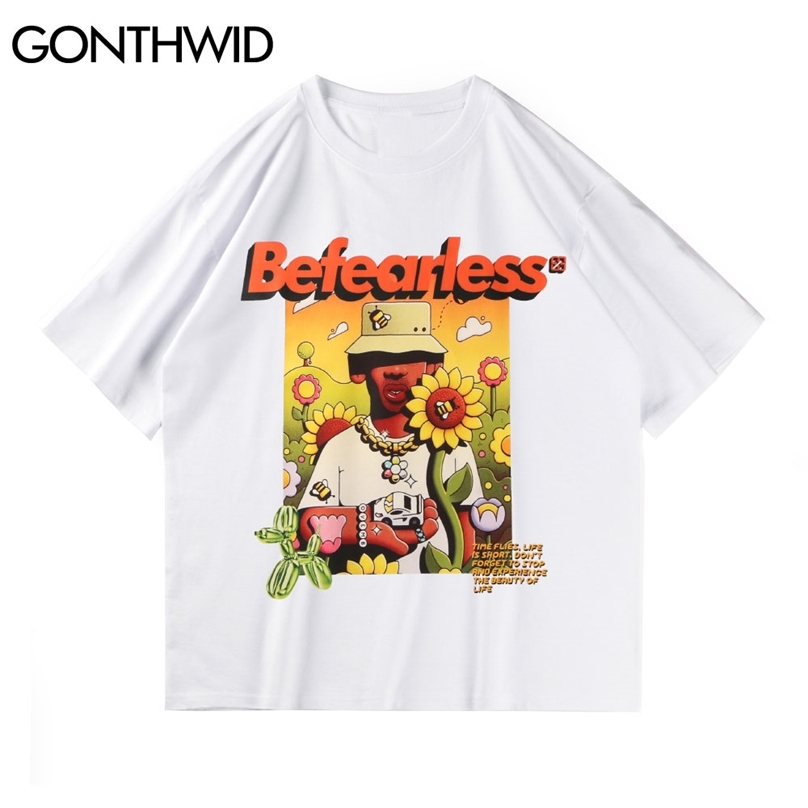 

Tshirts Streetwear Cartoon Flower Bee Balloon Dog Short Sleeve Tees Shirts Hip Hop Harajuku Casual Tops 210602, White