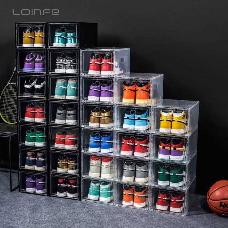 

10PCS Thickened Plastic Shoe Box Transparent Clear Sneakers AJ Display Box High-tops Boots Organizer Shoebox Combination Shoes X0803, Sky blue