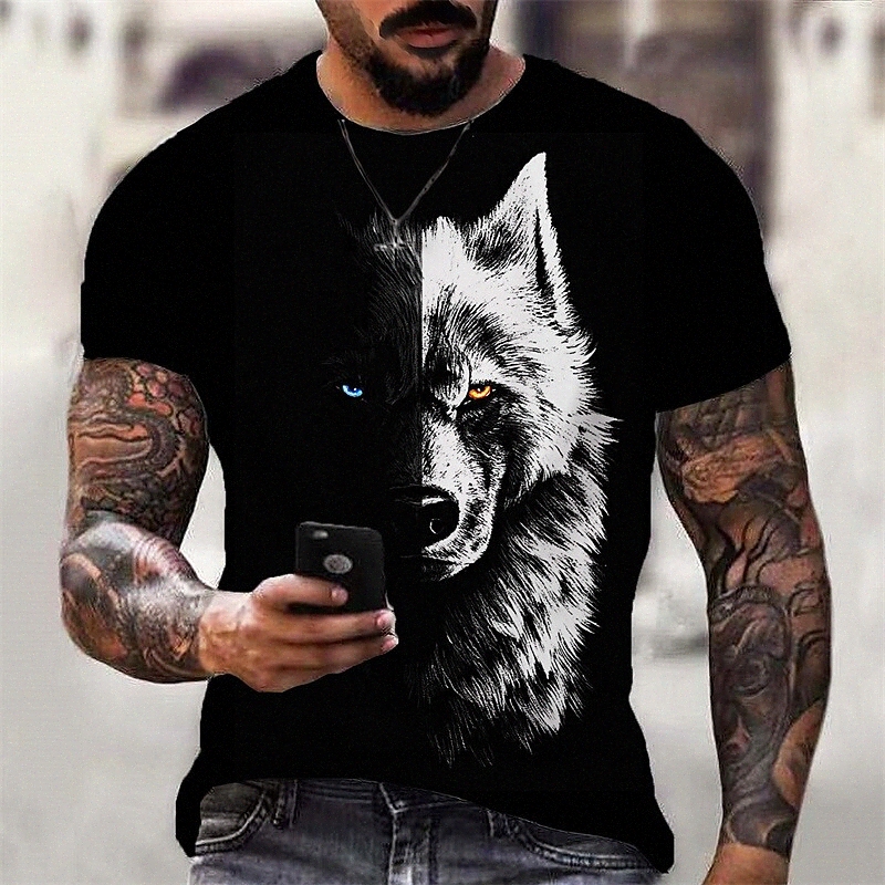 T-shirt Hommes 3D Imprimer Graphique Wolf Col Couture Daily Sports Print Tops Casual Classic Designer Grand et grand noir 78OI #