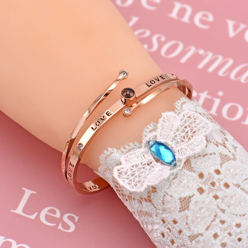 Bangle 18 k Rose Fine Solid Gold D CZ 100 languages I Love you Actually Projection Star Charm Bracelet Fancy tide Romantic gift