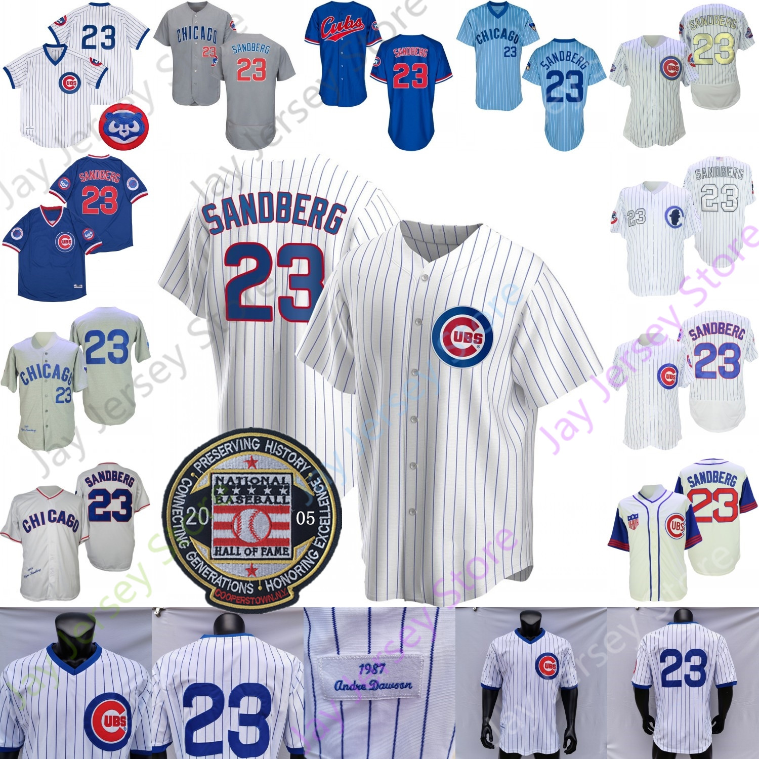 

Ryne Sandberg Jersey 2005 Hall Of Fame Patch 1929 1942 1969 1987 1987 1988 1994 2016 WS Gold Baby Blue Grey Cream Fans Player Pinstripe Silv, Blue;black