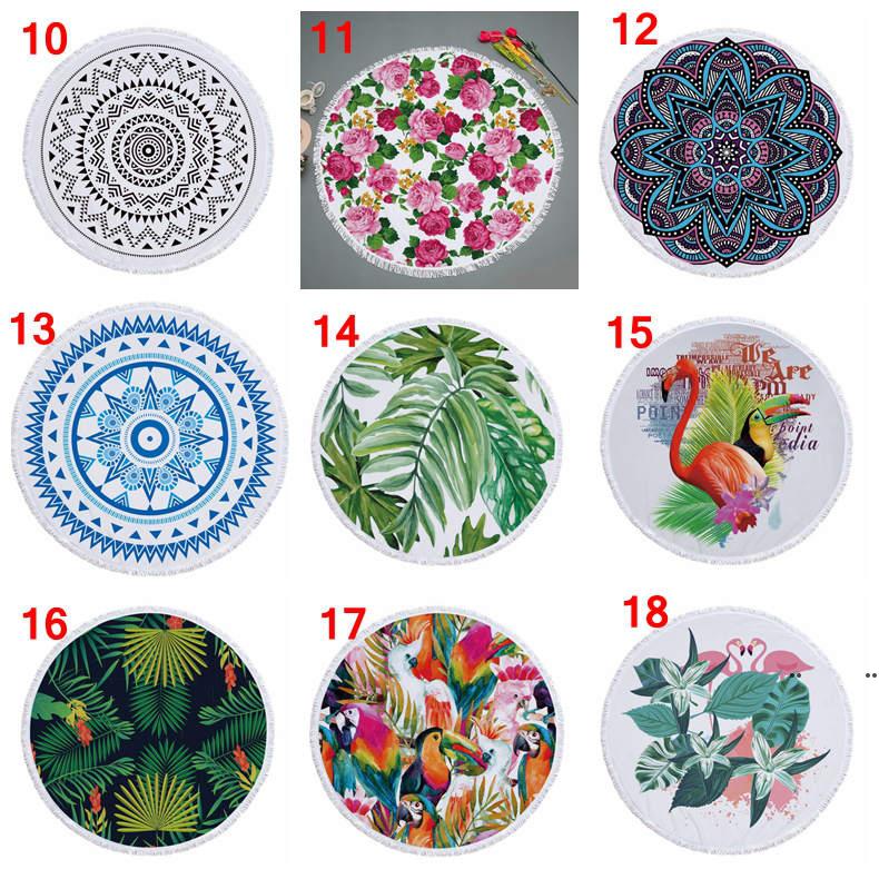 

72 designs Summer Round Beach Towel With Tassels 59 inches Picnic mat 3D printed Flamingo Windbell Tropical Blanket girls bathing FWD7686