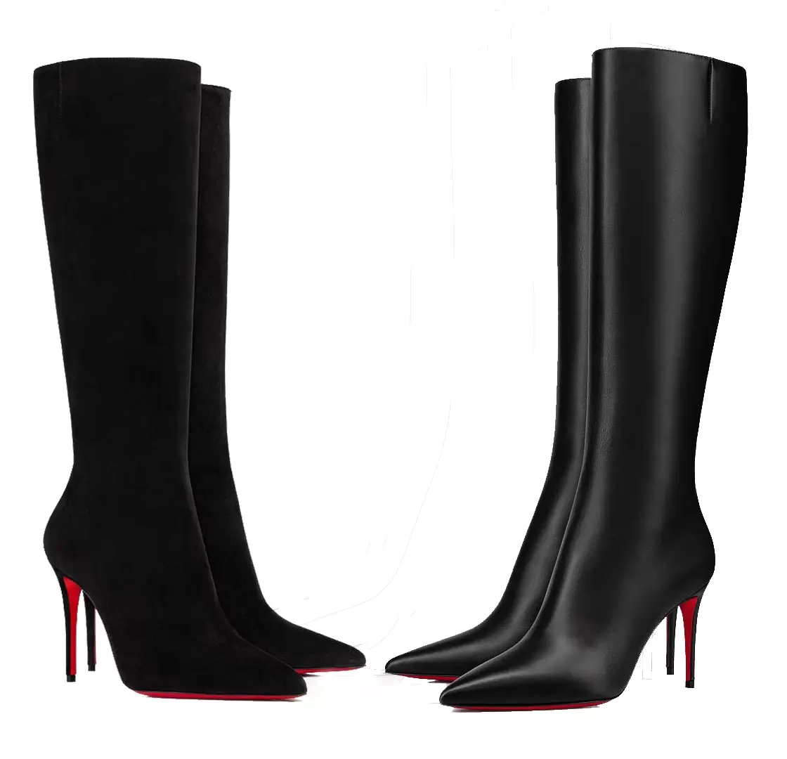 

2021s Winter Women Red Bottoms Boots Eloise Botta Bottes Knee Bootss High Heels Lady Combat Booties Party Wedding With box
