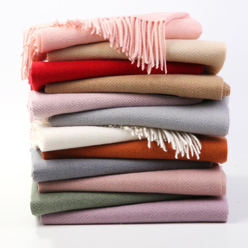

Scarves Scarf For Women 2021 Winter Thicken Warm Soft Pashmina Shawls Wraps Solid Female Wool Long Tassel High Quality, Blue;gray