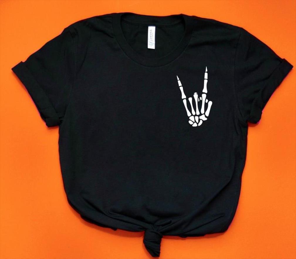 

skeleton hands rock pocket print men t shirts and womens women cotton funny for lady yong girl street tee, White;black