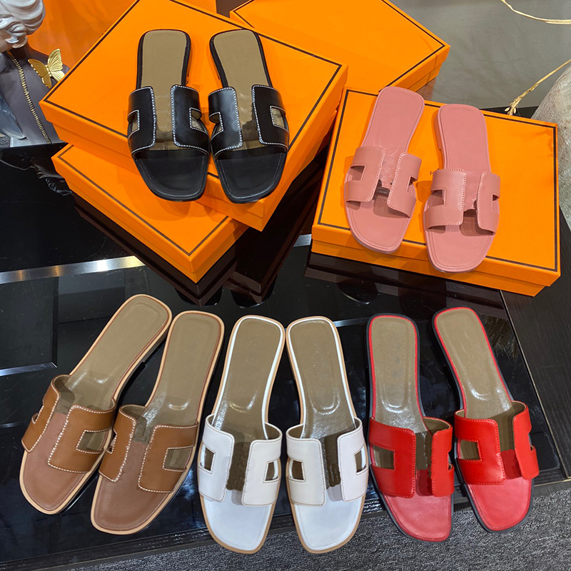 

Luxury designer slippers beach Classic Flat woman Summer lady Cartoon Big Head Leather Hotel Bath fashion women shoes Large size 35-41-42