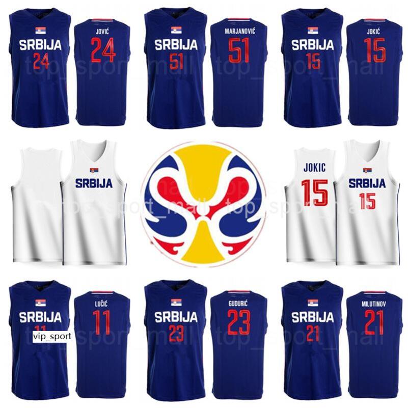 

2019 World Cup Team Srbija Jersey Basketball Serbia 21 Nikola Milutinov 23 Marko Guduric 22 Vasilije Micic Vladimir Lucic Raduljica Bircevic, Blue