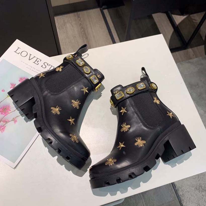 

Boots Womens Designer Boot Classic Ankle Booties Martin Women Shoes Removable Crystal Diamond Leather Cowhide Heel 6CM, #3