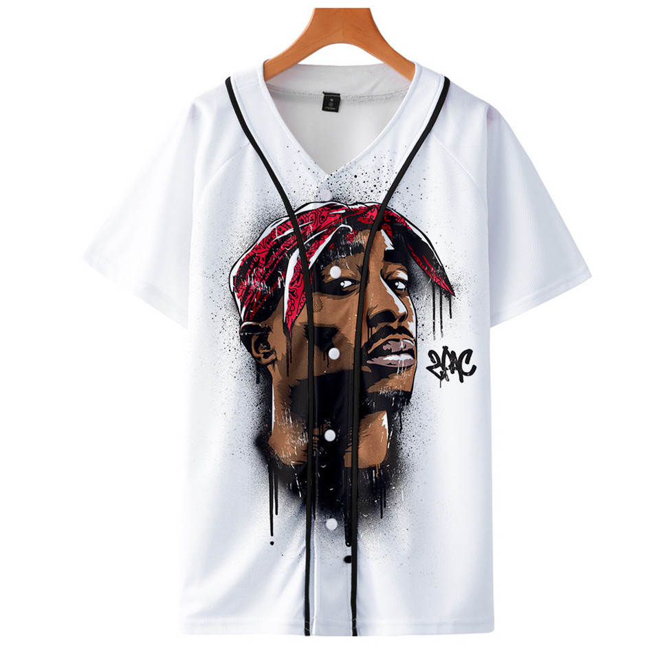 

2pac Thin baseball uniform Hip hop Tee Shirt Biggie Smalls Rapper 2pac Tshirt Streetwear T-shirt Notorious B.i.g. Tops Summer X1227, White;black