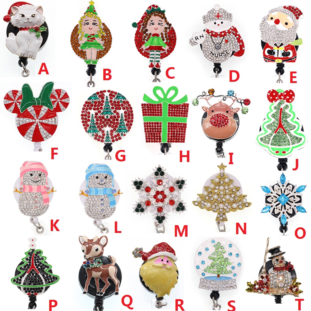 

Cartoon Key Rings Christmas Rhinestone Retractable ID Holder For Nurse Name Accessories Badge Reel With Alligator Clip