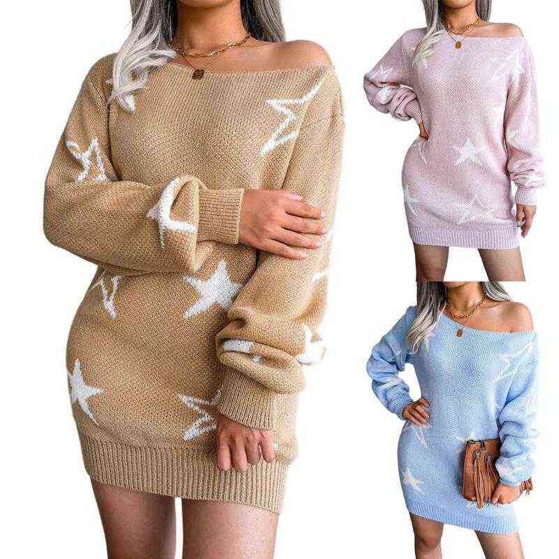 

Fashion Winter Women's One-word Neck Loose Long-sleeved Sweater Pullover Sweater Y1110, Sky blue