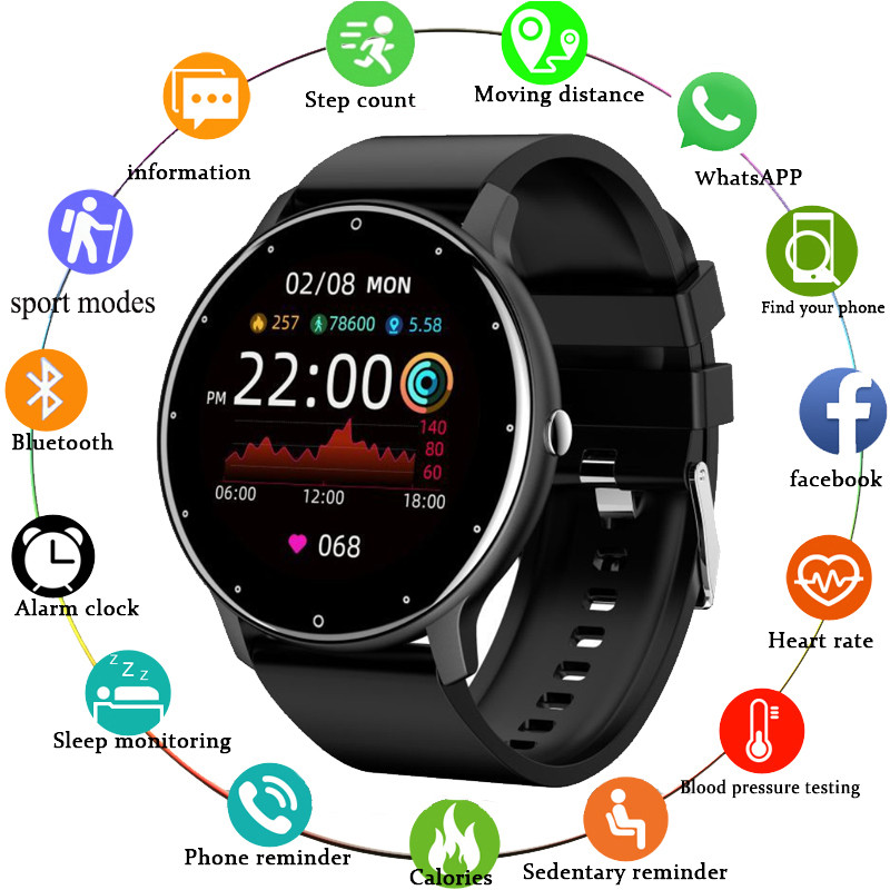 

Men Women Smart Watch Full Touch Screen Watches Sport Fitness Tracker IP67 Waterproof Bluetooth Weather Forecast Smartwatch 2021, Black