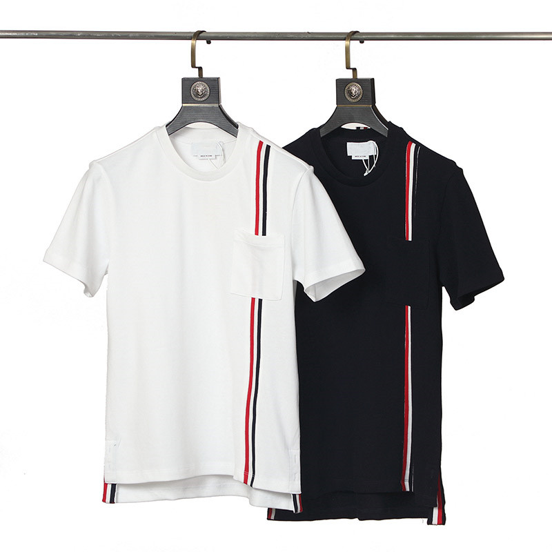 2021 summer fashion short-sleeved T-shirt tide brand new casual men's and women's T-shirt webbing striped short-sleeved bottoming shirt-image-695905923