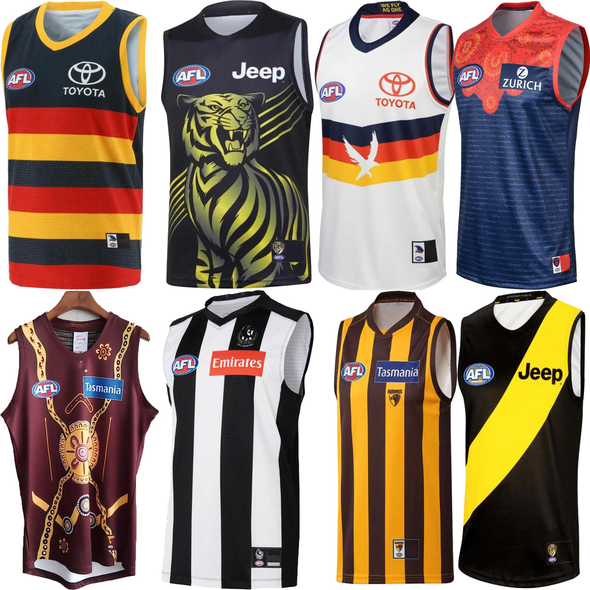 

AFL port Adelaide crows Essendon Bombers jersey Brisbane Lions fremantle dockers tank gold coast suns Hawthorn Hawks vest Australian Rules football jerseys, Red