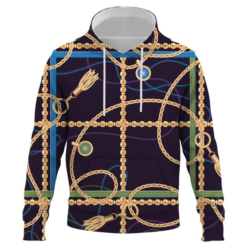 

Men's Hoodies & Sweatshirts Fashion Spring And Autumn Hooded Sweater Men Women Streetwear Luxurious Iron Chain 3D Printing Casual Hoodie Clo, Black