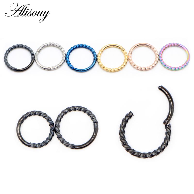 

Other Alisouy 1PC 8-10mm 16g Stainless Steel Hinged Segment Clicker Ring Nose Septum Piercing Helix Cartilage Daith Twist Body Jewelry, Slivery;golden