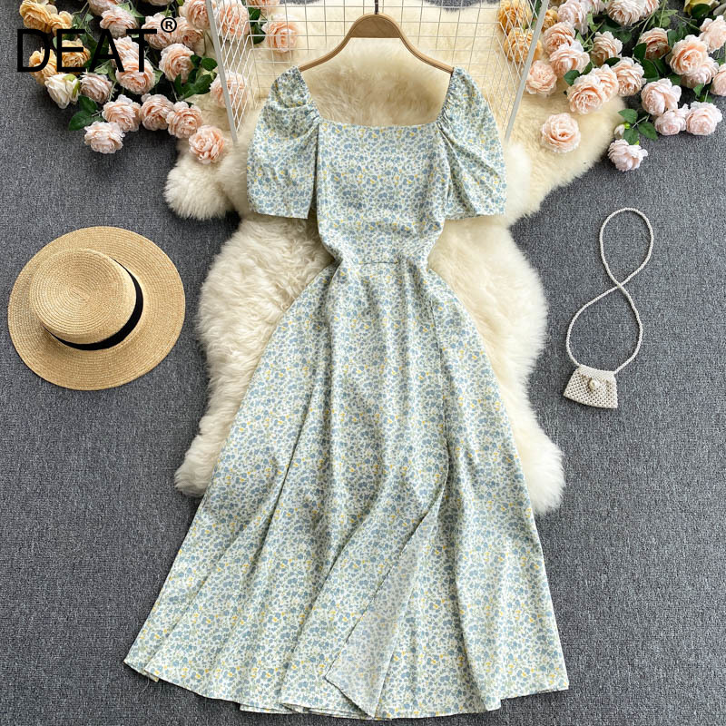 

Women Printing Sandy Beach Dress Square Collar Short Sleeve Arrivals Lady Fashion Temperament Spring Summer 11D598 210525, Yellow background