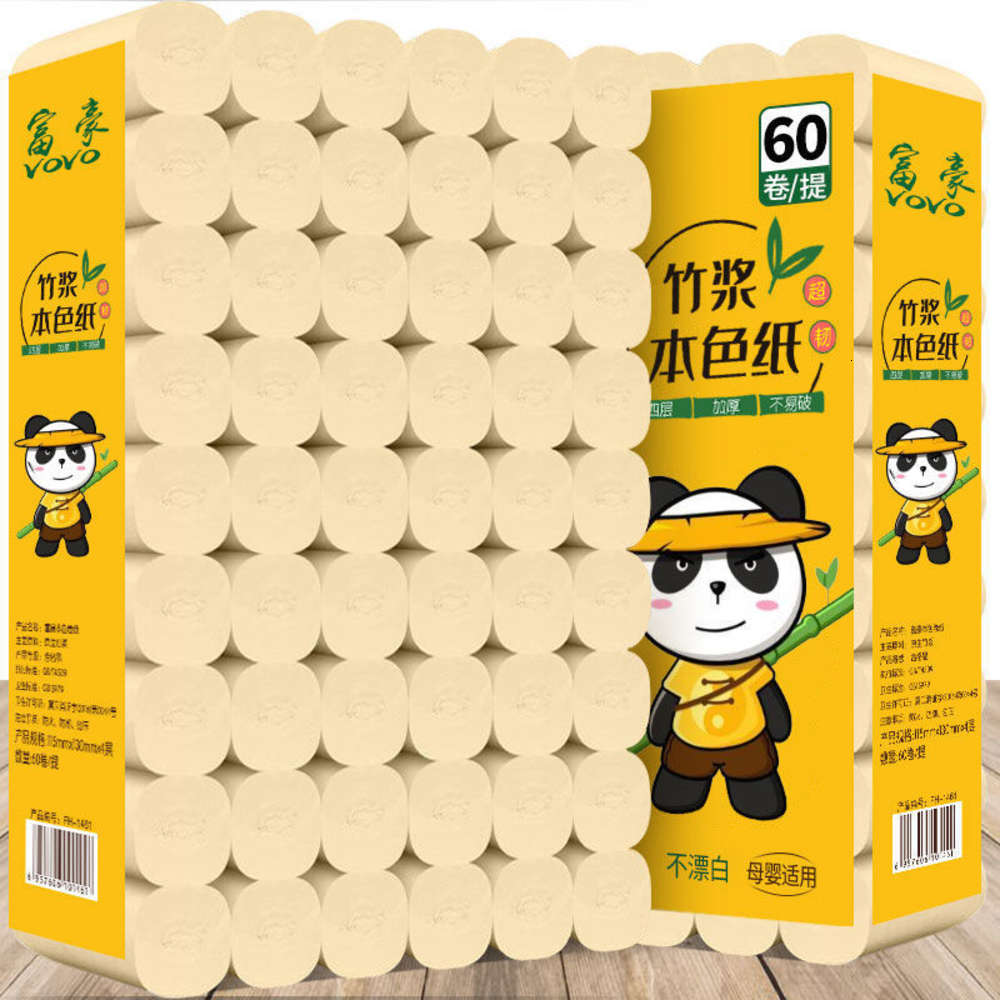 

Roll paper is enough for one year 60 / 12 rolls of bamboo pulp natural color toilet paper household tissue roll