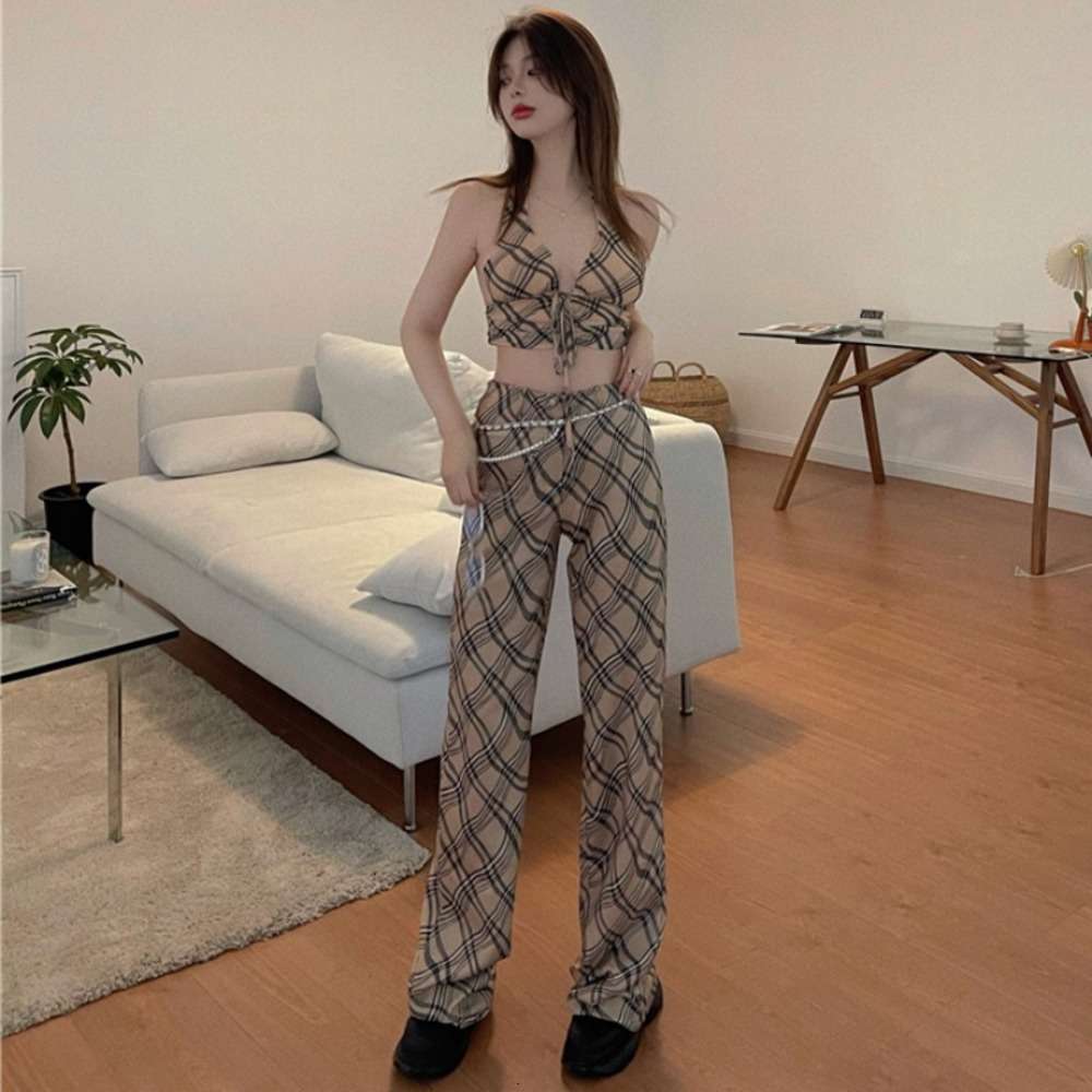 

Plaid Halter waistcoat women's summer spice girl's design, Black;white