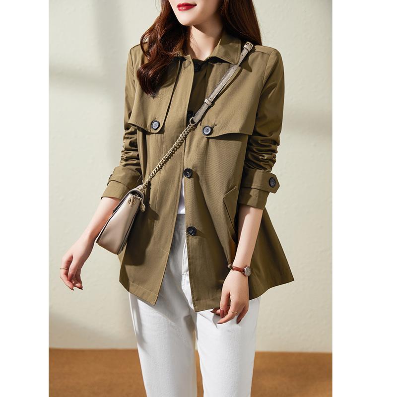 

Women' Jackets 2021 Spring Mid Long Coat Backbone Workplace Women Hide Clumsy Show Thin Short Cotton Windbreaker, Olive